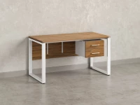 Стол прямой, подвесная тумба, ЛДСП экран, О-опора 2000x700x750 RM033-20x7 Дуб Юстус/Белый