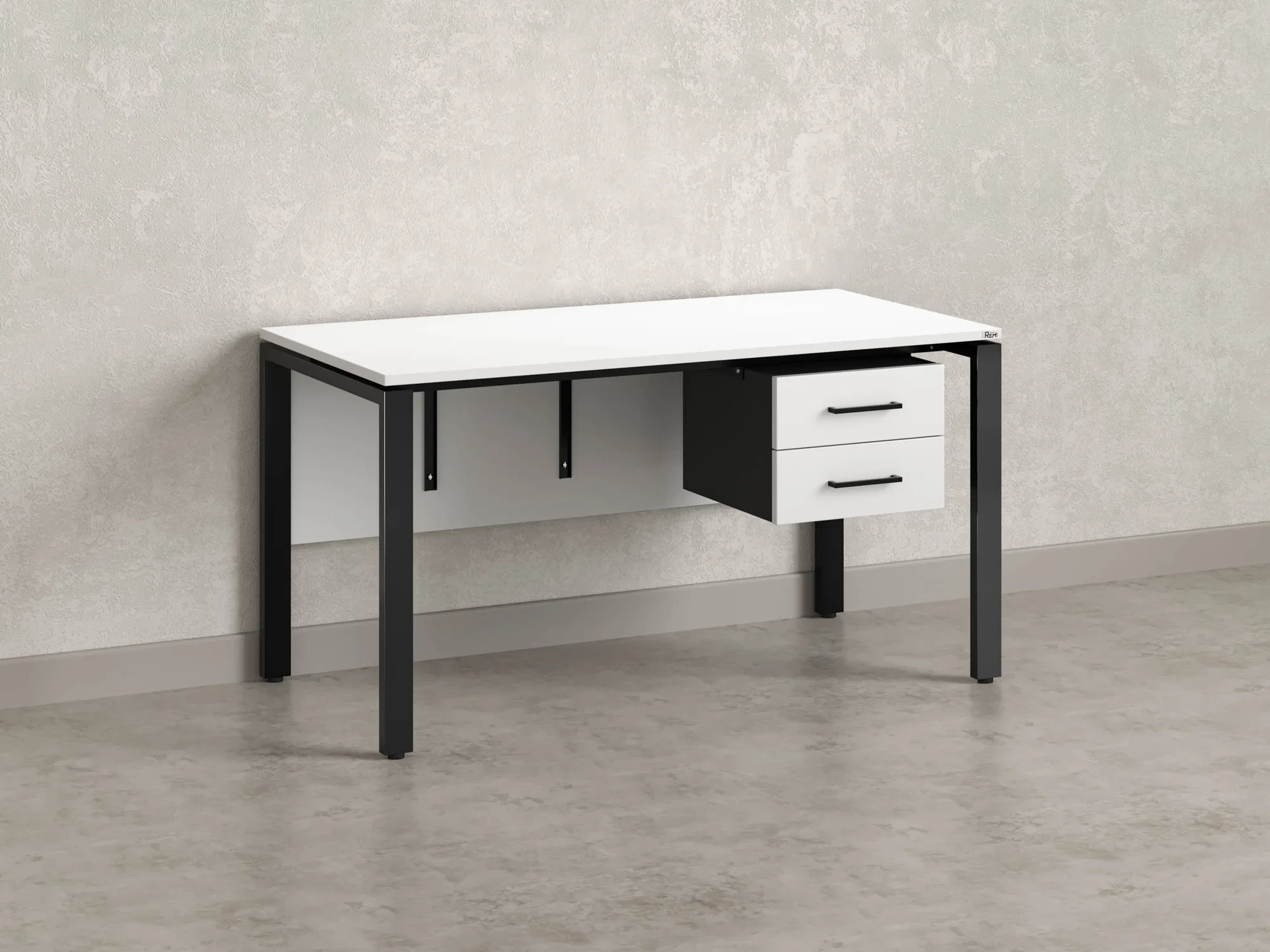 Стол прямой, подвесная тумба, ЛДСП экран, П-опора 2000x800x750 RM031-20x8 Белый/Черный