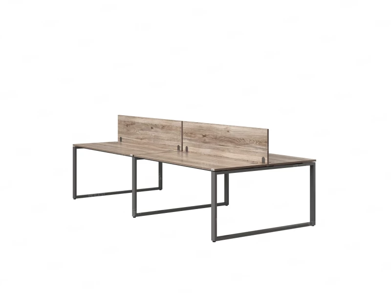 Бенч-система, 4 рабочих места, на О-образных опорах, 2 ЛДСП экранов 2400x1400x750 RM170-4-12x14 Дуб Маувелла/Серый