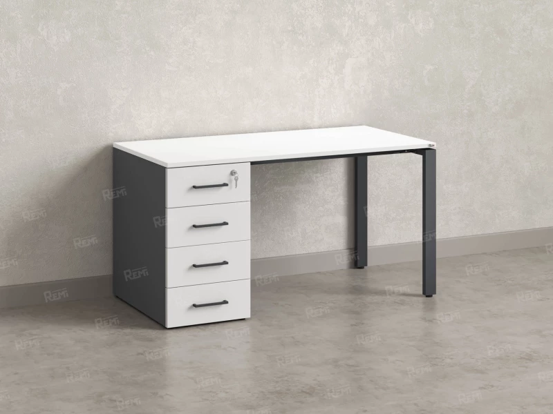 Стол прямой с тумбой на П-образных опоре, левый 1800x700x750 RM102-18x7 Белый/Серый