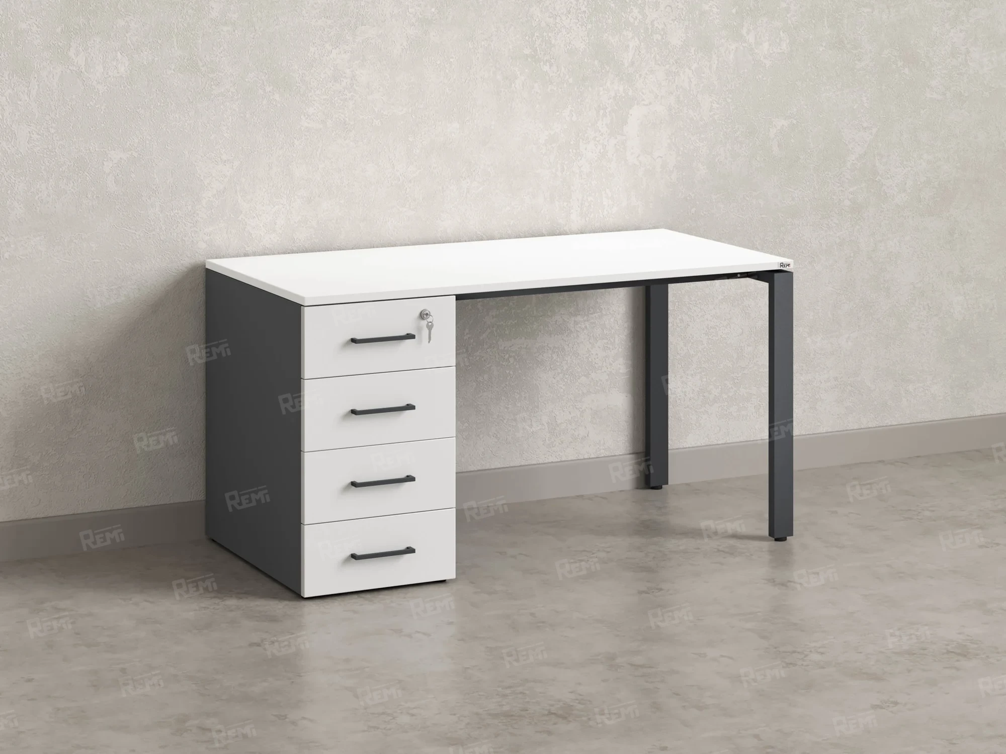 Стол прямой с тумбой на П-образных опоре, левый 1800x700x750 RM102-18x7 Белый/Серый