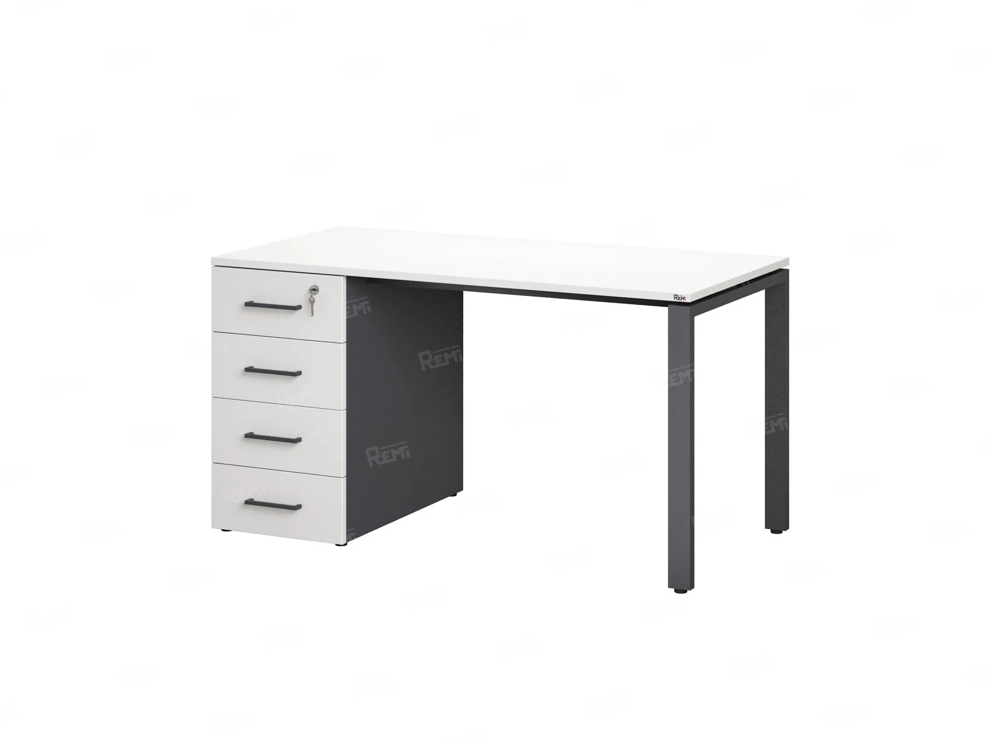 Стол прямой с тумбой на П-образных опоре, левый 1800x700x750 RM102-18x7 Белый/Серый