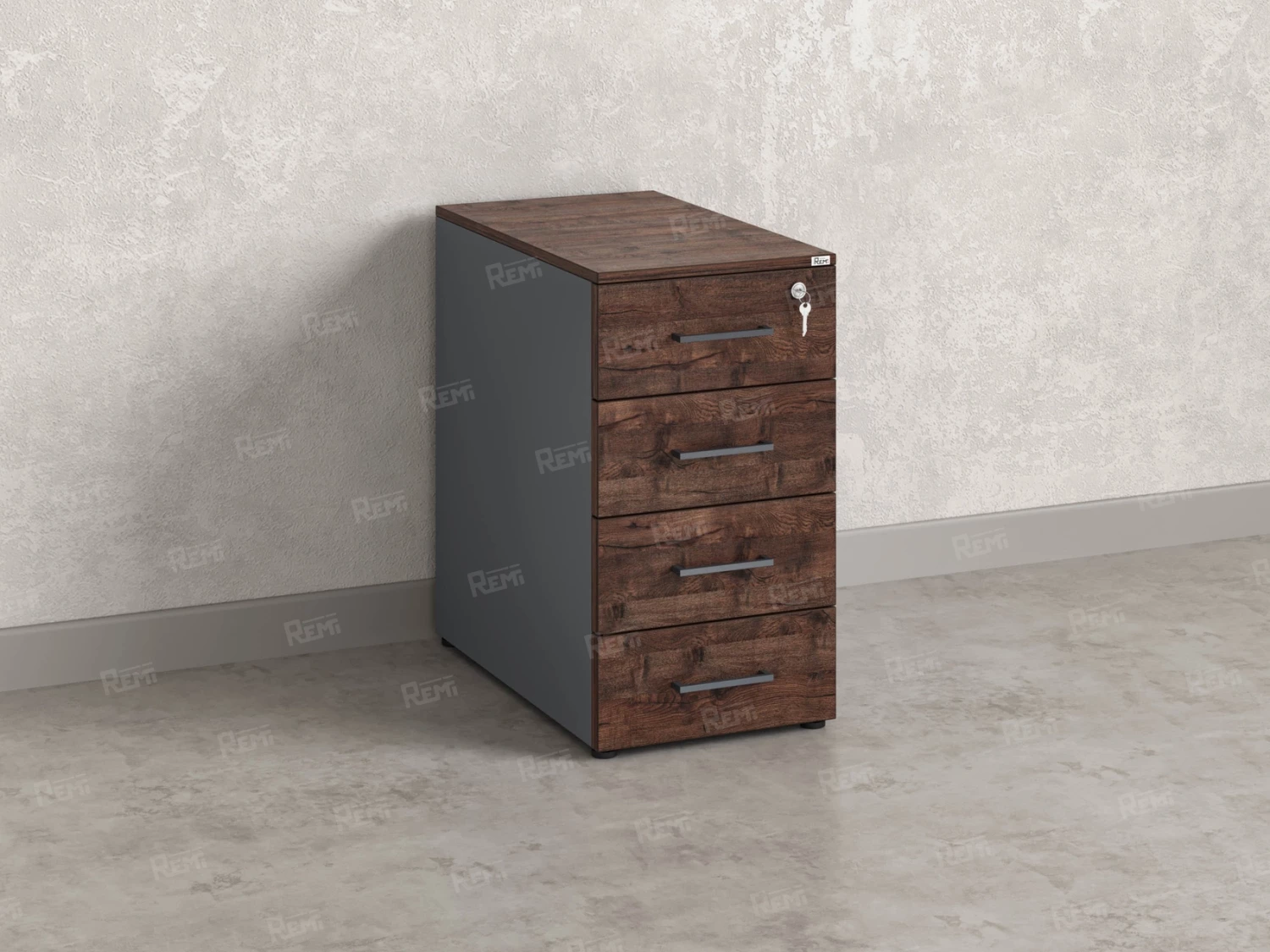 Тумба приставная, 4 ящика 400x800x750 RM121-40x80 Дуб Апрельский шоколад/Серый