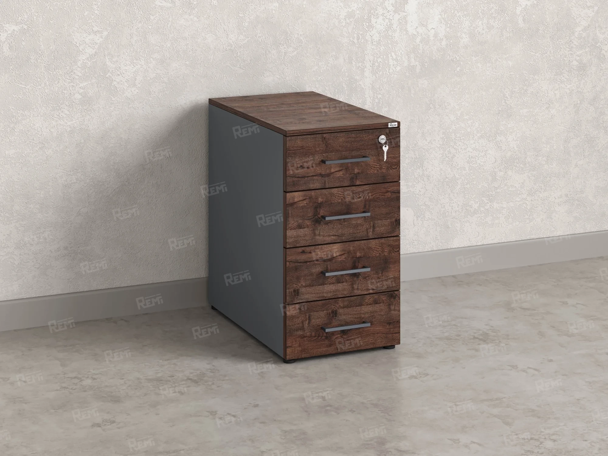 Тумба приставная, 4 ящика 400x800x750 RM121-40x80 Дуб Апрельский шоколад/Серый