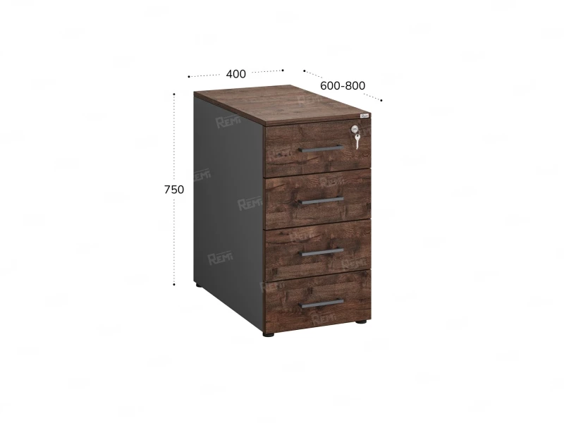 Тумба приставная, 4 ящика 400x800x750 RM121-40x80 Дуб Апрельский шоколад/Серый