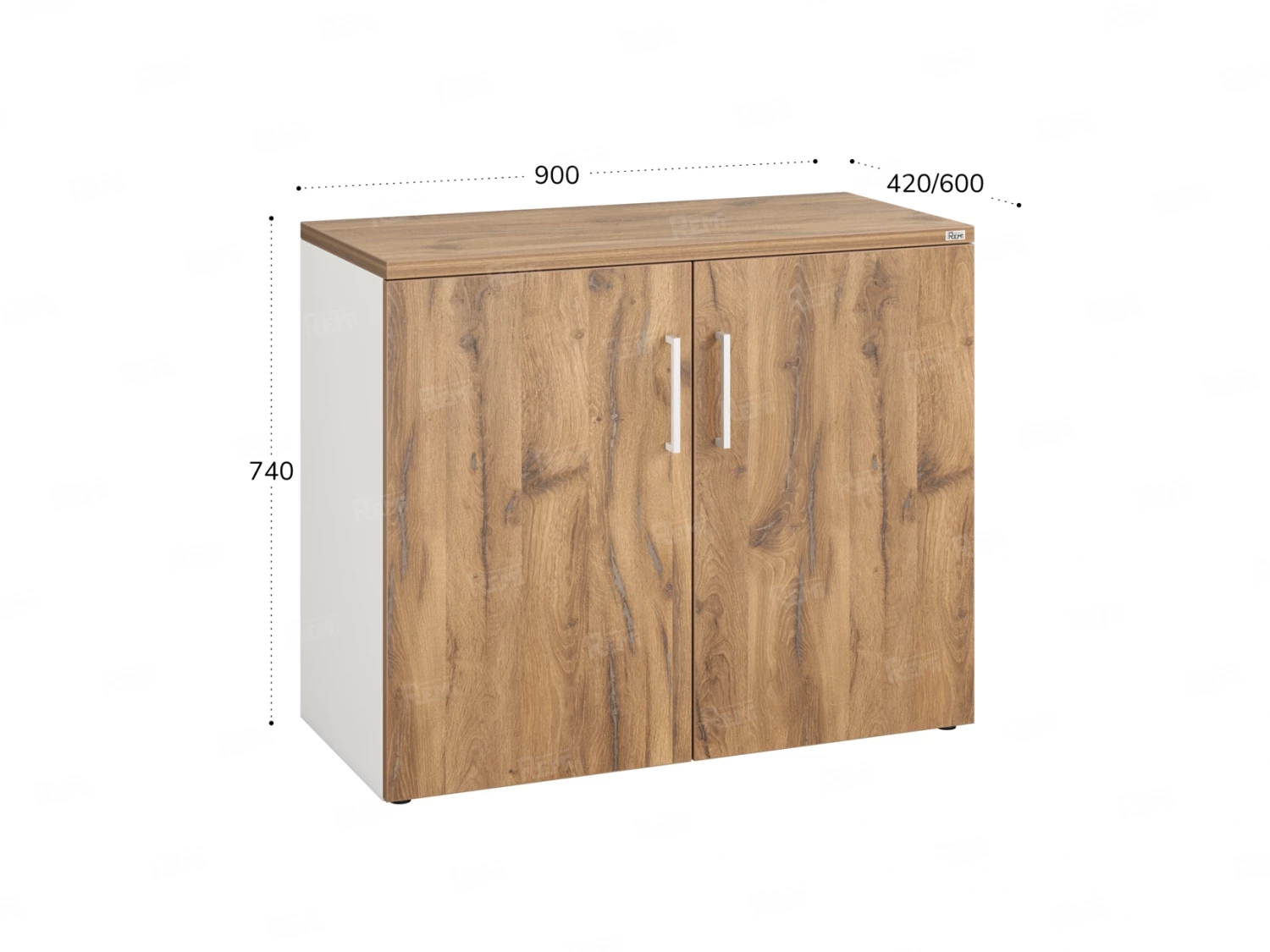 Шкаф низкий распашной, регулируемые опоры, 2 уровня 900x420x750 RM148-90x42 Дуб Юстус/Белый