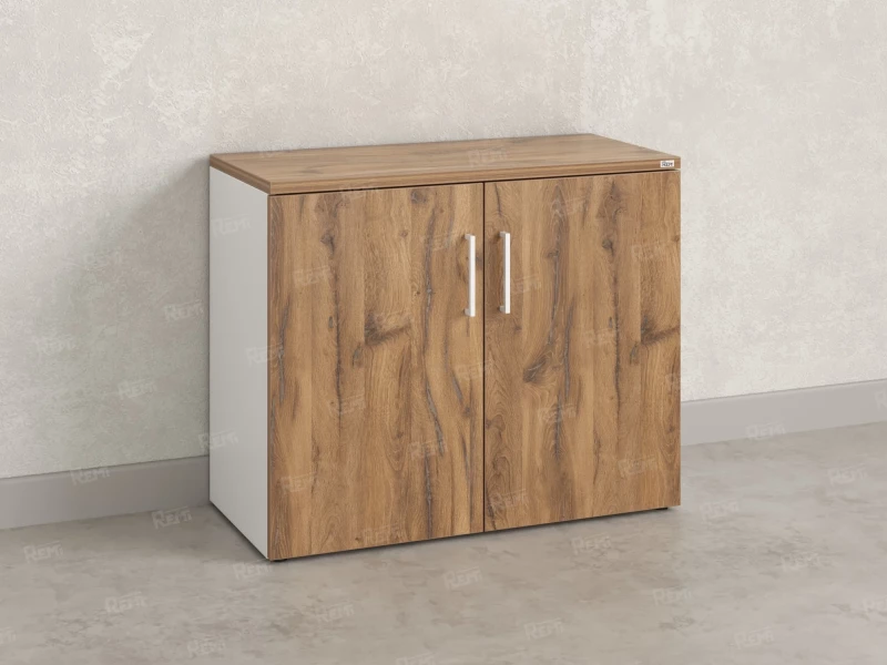 Шкаф низкий распашной, регулируемые опоры, 2 уровня 900x420x750 RM148-90x42 Дуб Юстус/Белый