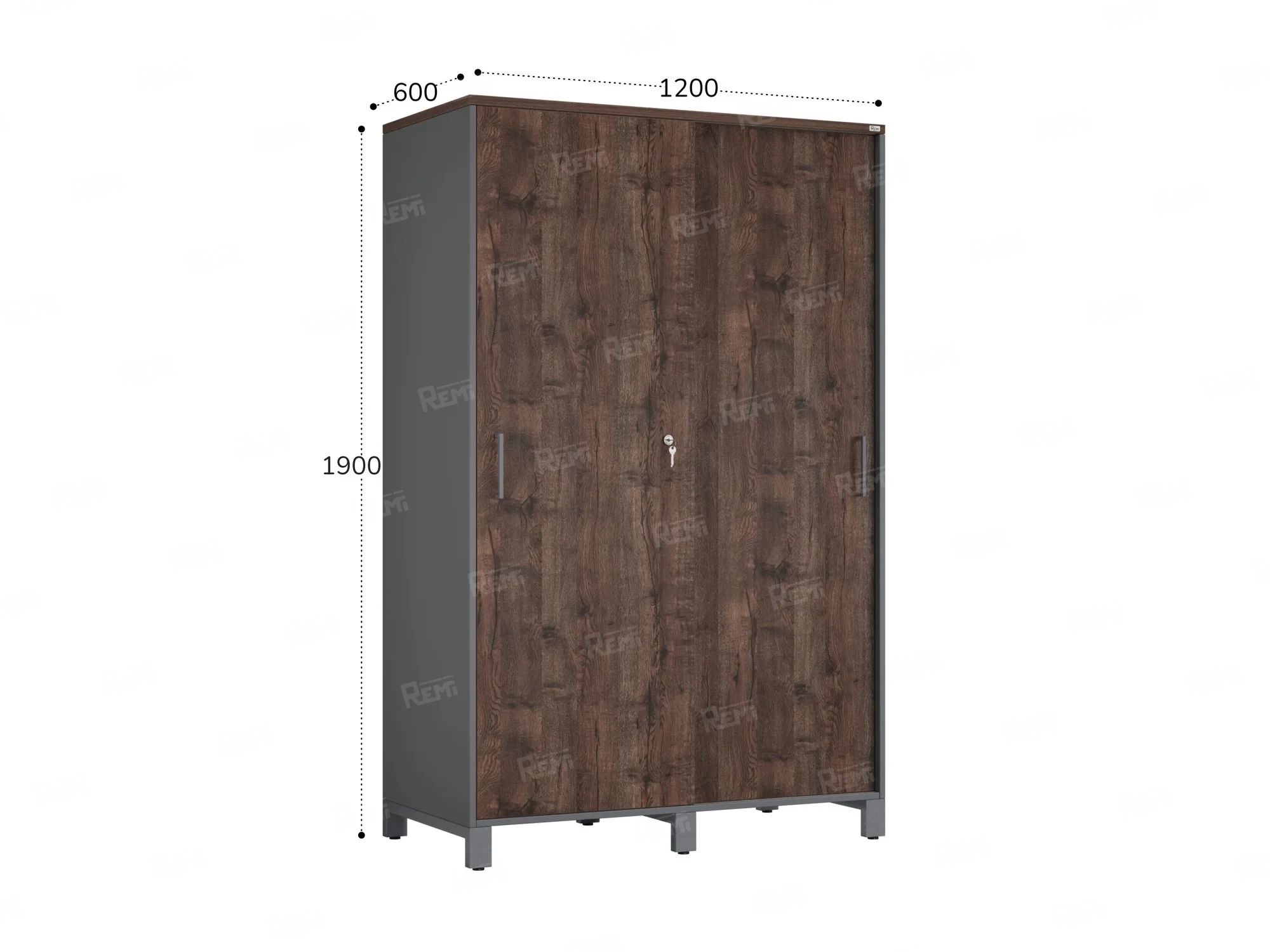 Шкаф-купе, штанга, 1 полка 1200x600x1900 RM163-90x60 Дуб Апрельский шоколад/Серый