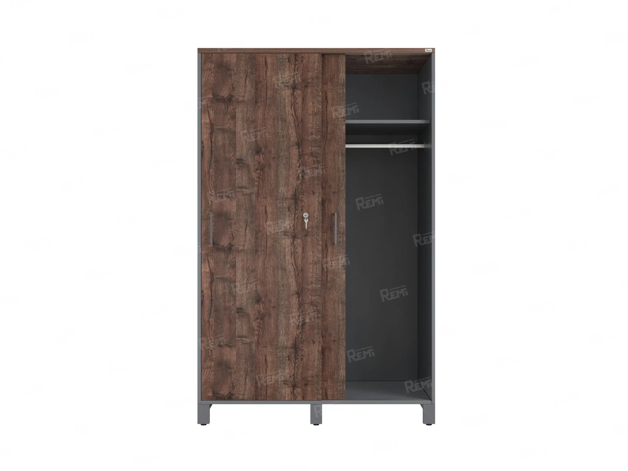 Шкаф-купе, штанга, 1 полка 1200x600x1900 RM163-90x60 Дуб Апрельский шоколад/Серый