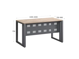 Стол прямой на О-образных опорах с металлическим экраном 1200x800x750 RM042-12x8 Дуб Маувелла/Серый