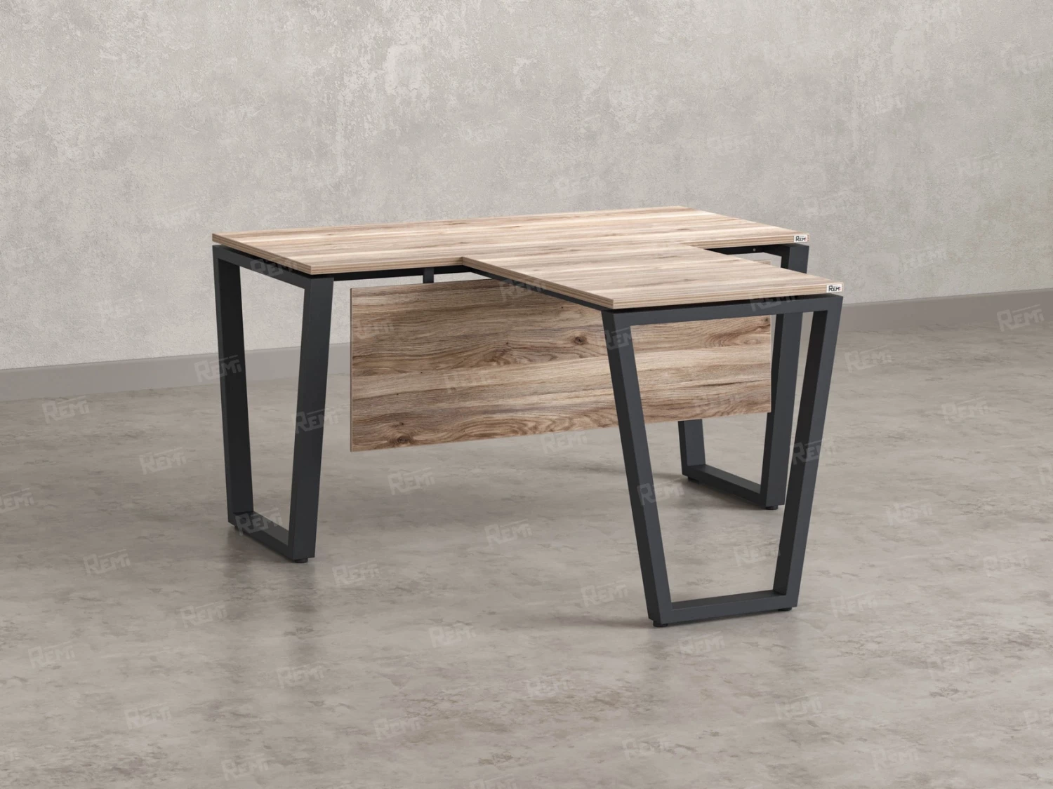 Стол с брифингом с парящей столешницей на U-образных опорах с экраном ЛДСП RM047-12x7 1200x1900x750 Дуб Маувелла/Серый