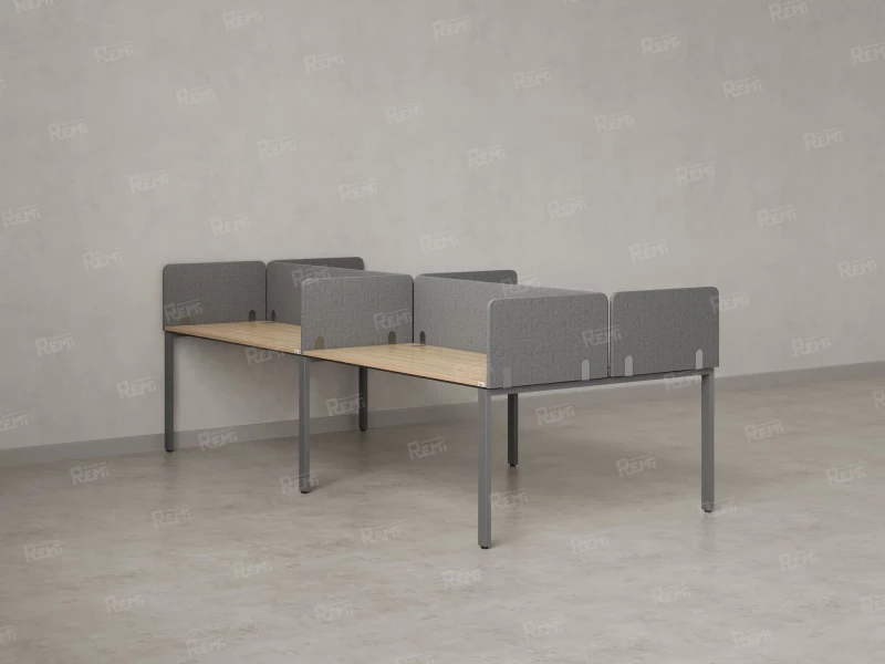 Бенч-система, 4 рабочих места, на П-образных опорах, 8 тканевых экранов 3200x1600x750 RM166-1-16x16 Вяз Швейцарский светлый/Серый