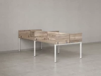 Бенч-система, 4 рабочих места, на П-образных опорах, 8 ЛДСП экранов 3200x1200x750 RM166-2-16x12 Дуб Маувелла/Белый