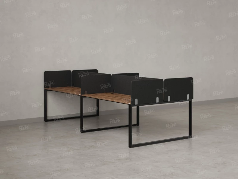 Бенч-система, 4 рабочих места, на О-образных опорах, 8 тканевых экранов 2800x1400x750 RM170-1-14x14 Дуб Юстус/Черный