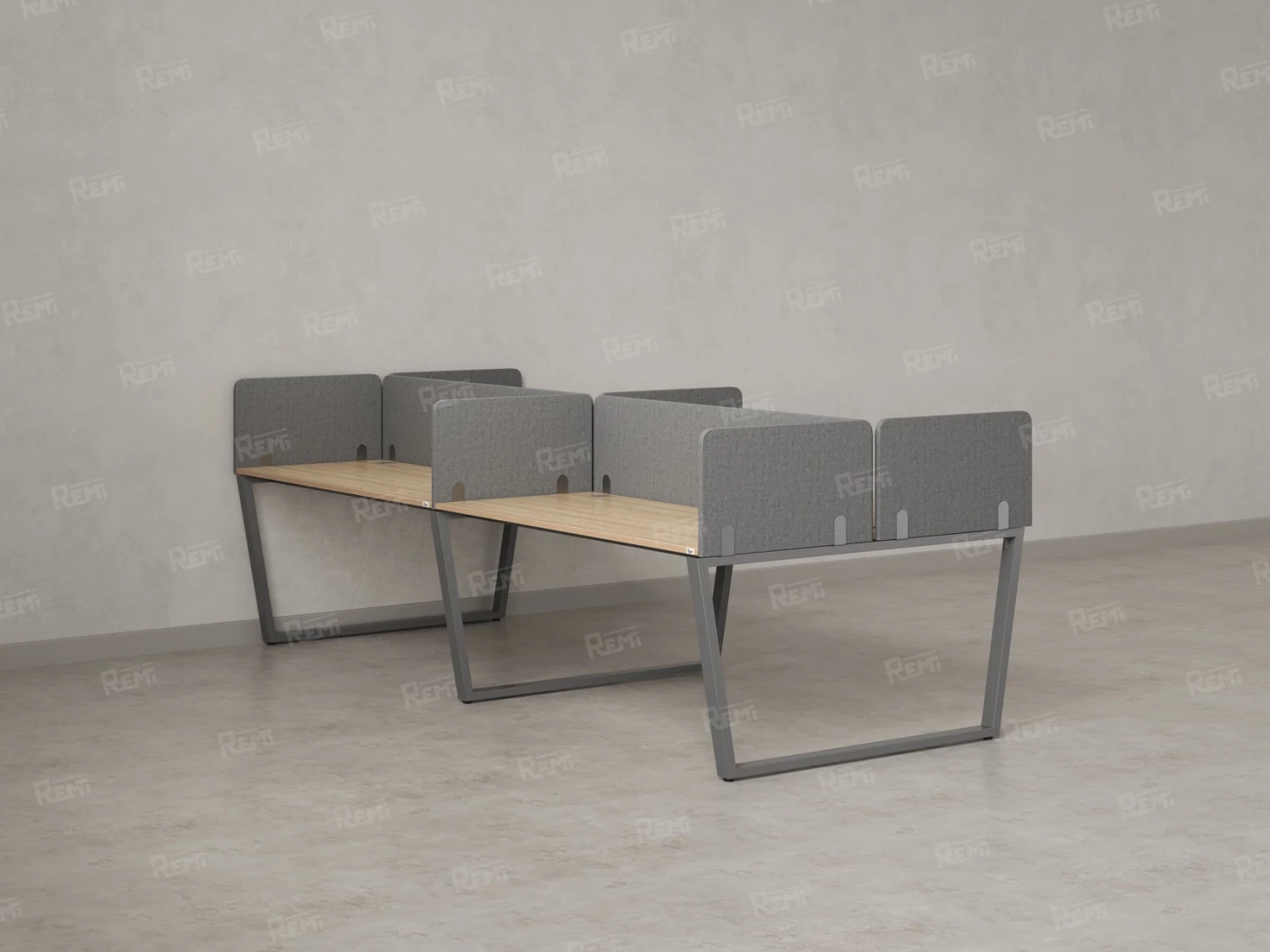 Бенч-система, 4 рабочих места, на U-образных опорах, 8 тканевых экранов 2800x1200x750 RM173-1-14x12 Вяз Швейцарский светлый/Серый
