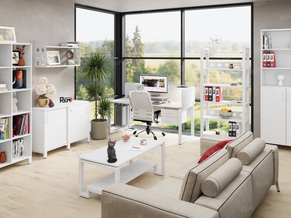 Стол прямой с подвесной тумбой, О-опора 1800x600x750 RM036-18x6 Белый/Белый