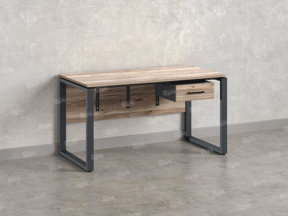 Стол прямой, подвесная тумба, ЛДСП экран, О-опора 1800x600x750 RM032-18x6 Дуб Маувелла/Серый