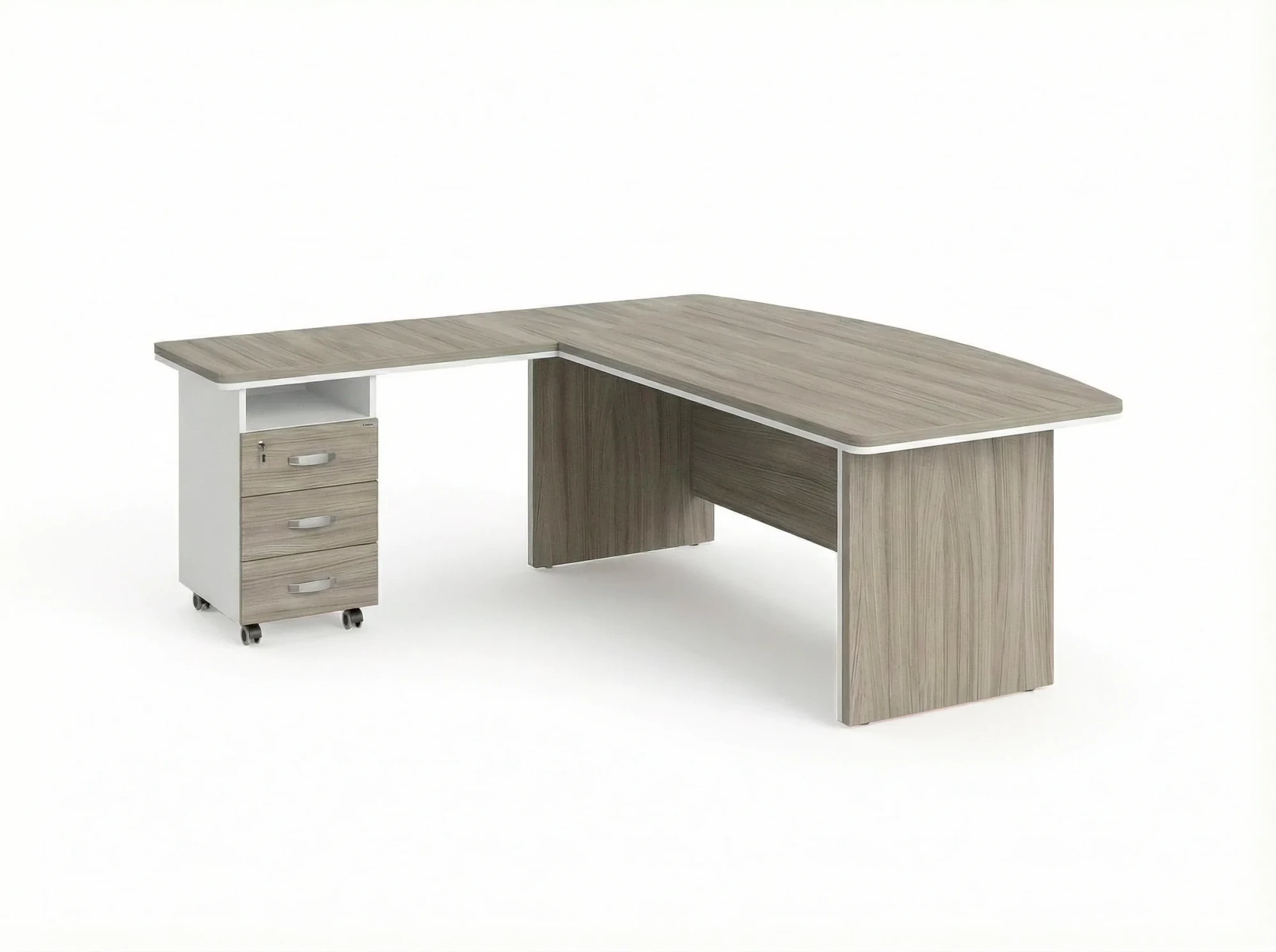 BRL RB071-200x200L Стол руководителя угловой L с тумбой 3 ящика 2000х2000х760 Шорвуд/Белый