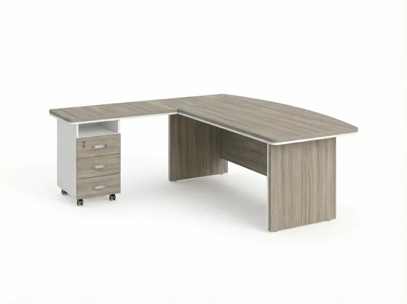 BRL RB071-200x200L Стол руководителя угловой L с тумбой 3 ящика 2000х2000х760 Шорвуд/Белый