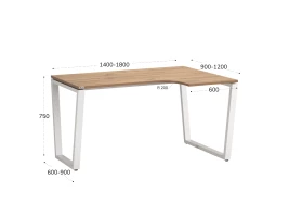 Стол угловой, U-опора, правый 1400x800/1000x750, RM050-14x8-10 Дуб Юстус/Белый
