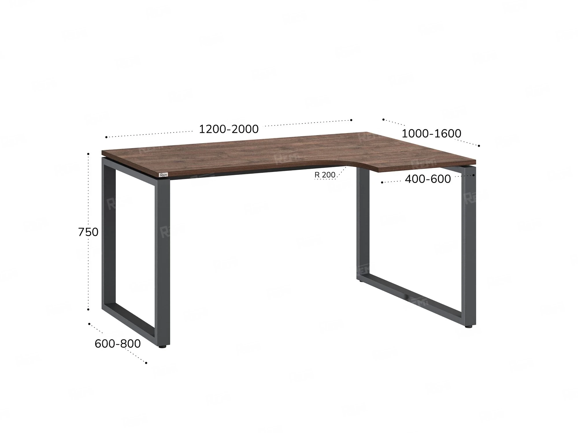Стол угловой, О-опора, правый 1600x700/900x750, RM054-16x7-9 Дуб Апрельский шоколад/Серый