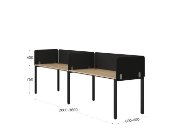 Бенч-система в 1 ряд, 2 рабочих места 5 тканевых экранов 2700x600x750 RM167-1-27x6 Вяз Швейцарский светлый/Черный