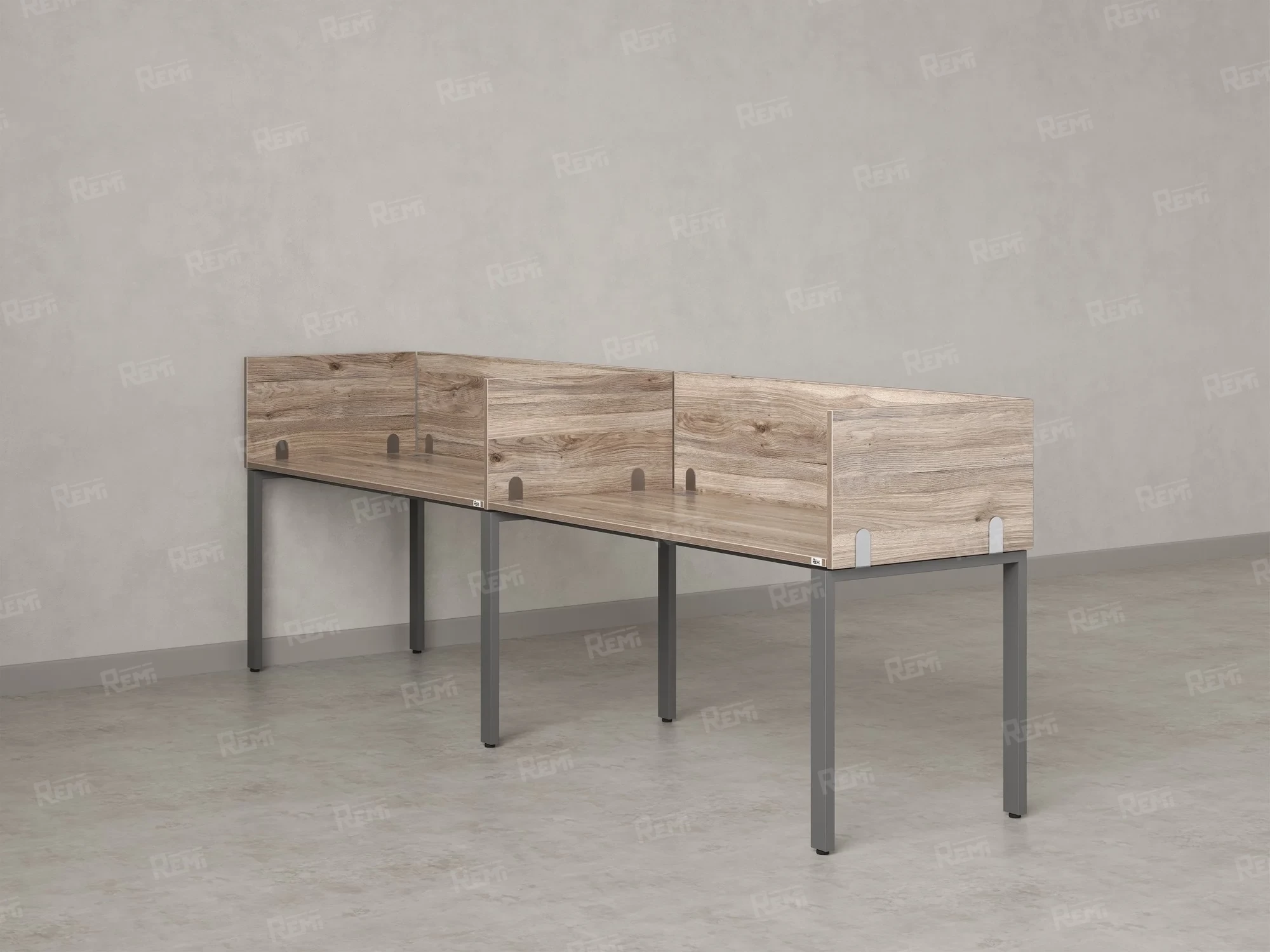 Бенч-система в 1 ряд, 2 рабочих места 5 ЛДСП экранов 2400x700x750 RM167-2-24x7 Дуб Маувелла/Серый