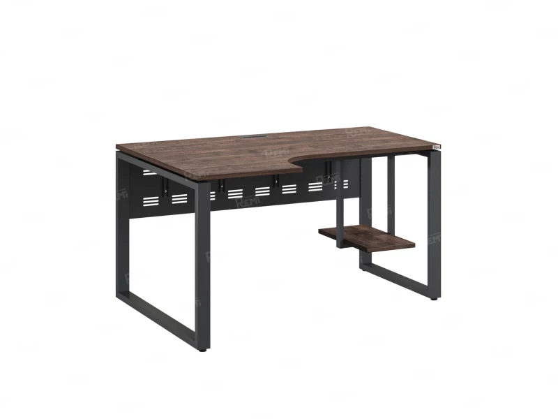 Стол угловой, экран металл, О-опора, левый 1800x700/900x750, RM056-18x7-9 Дуб Апрельский шоколад/Серый