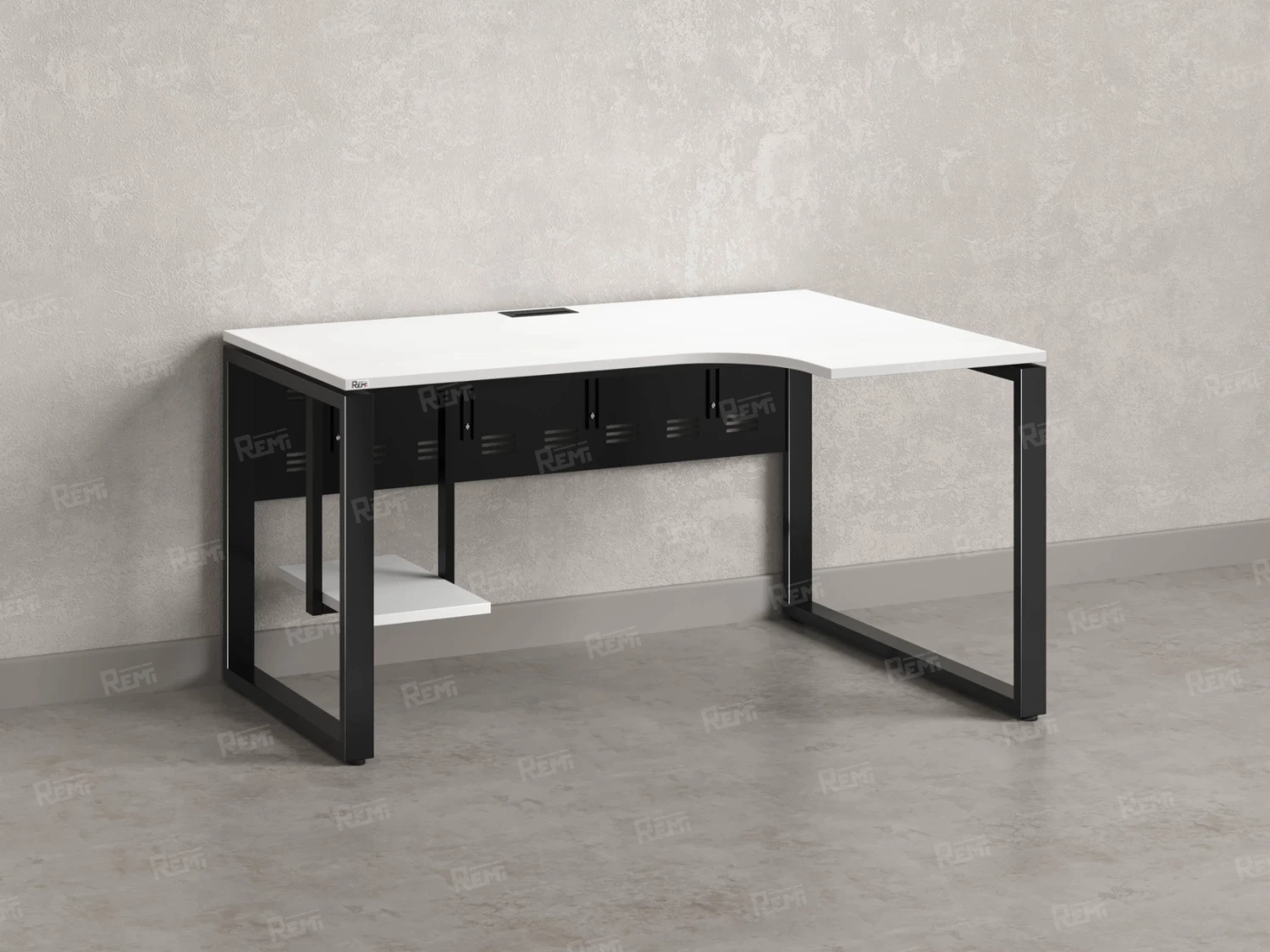 Стол угловой, экран металл, О-опора, правый 1600x600/900x750, RM057-16x6-9 Белый/Черный