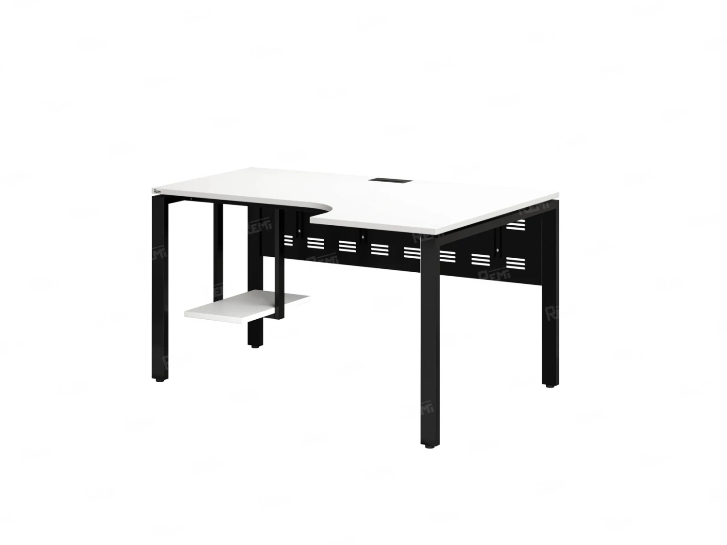 Стол угловой, экран металл, П-опора, правый 1400x600/900x750, RM058-14x6-9 Белый/Черный