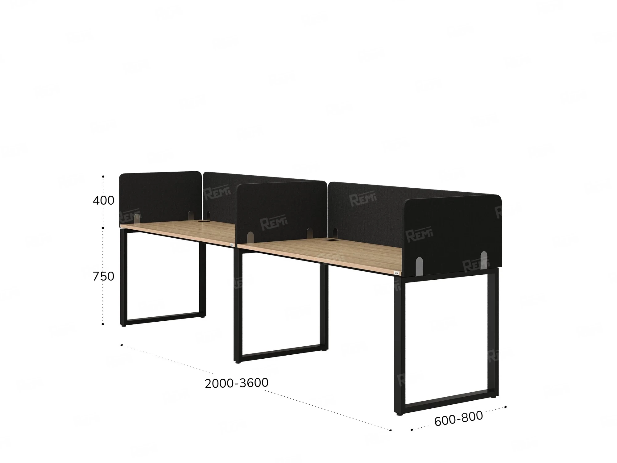 Бенч-система в 1 ряд, 2 рабочих места 5 тканевых экранов 2700x600x750 RM168-1-27x6 Вяз Швейцарский светлый/Черный