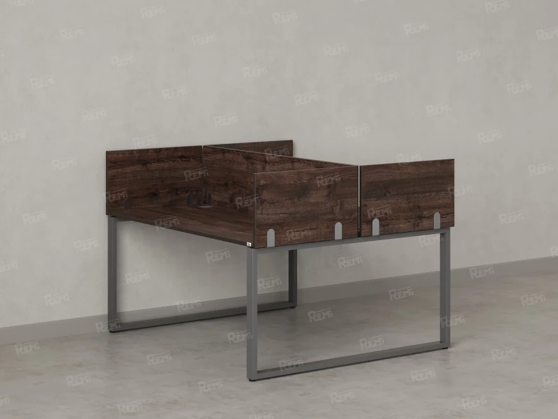 Бенч-система, 2 рабочих места, 5 ЛДСП экранов 1400x1400x750 RM169-4-14x14 Дуб Апрельский шоколад/Серый