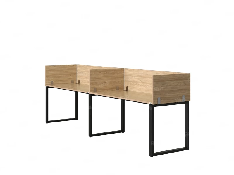 Бенч-система в 1 ряд, 2 рабочих места 5 ЛДСП экранов 3200x800x750 RM168-2-32x8 Вяз Швейцарский светлый/Черный