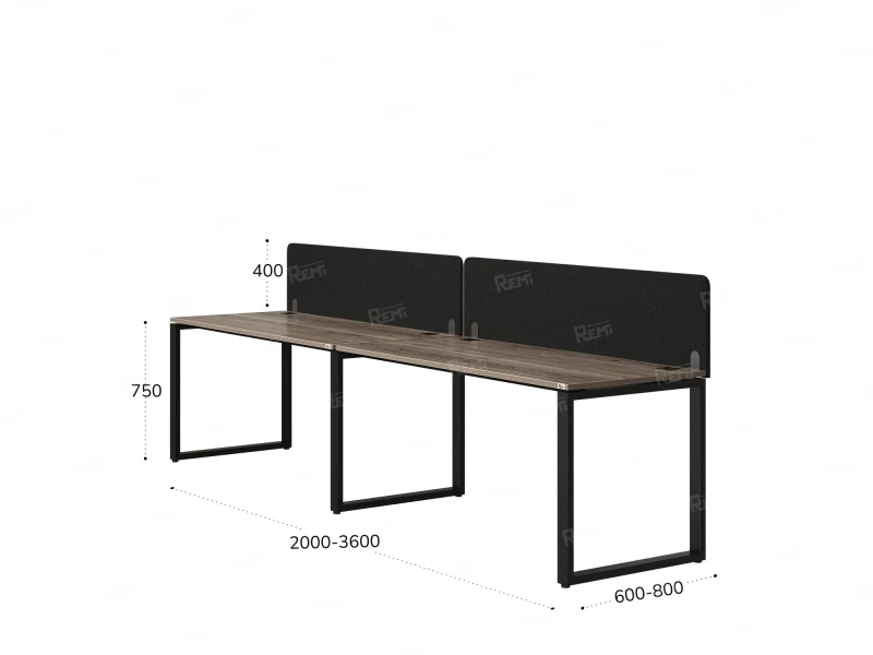 Бенч-система в 1 ряд, 2 рабочих места 2 тканевых экранов 3200x600x750 RM168-3-32x6 Дуб Маувелла/Черный