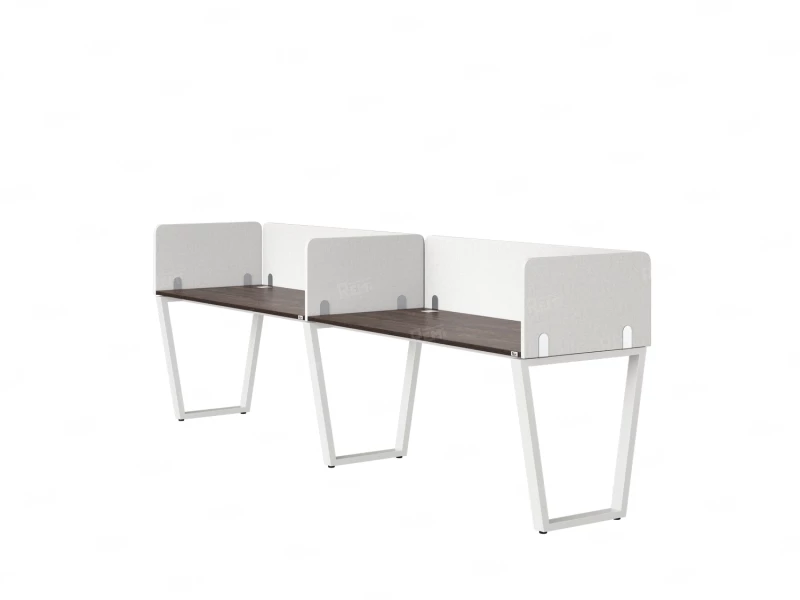 Бенч-система в 1 ряд, 2 рабочих места 5 тканевых экранов 2700x600x750 RM174-1-27x6 Дуб Апрельский шоколад/Белый