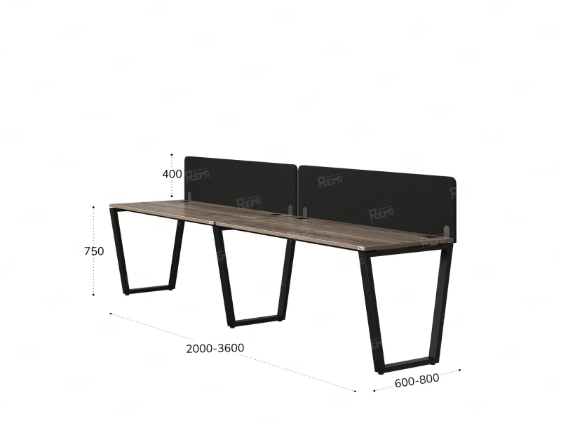 Бенч-система в 1 ряд, 2 рабочих места 2 тканевых экранов 3200x600x750 RM174-3-32x6 Дуб Маувелла/Черный