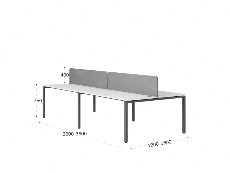 Бенч-система, 4 рабочих места, на П-образных опорах, 2 тканевых экранов 2400x1200x750 RM166-3-12x12 Белый/Серый