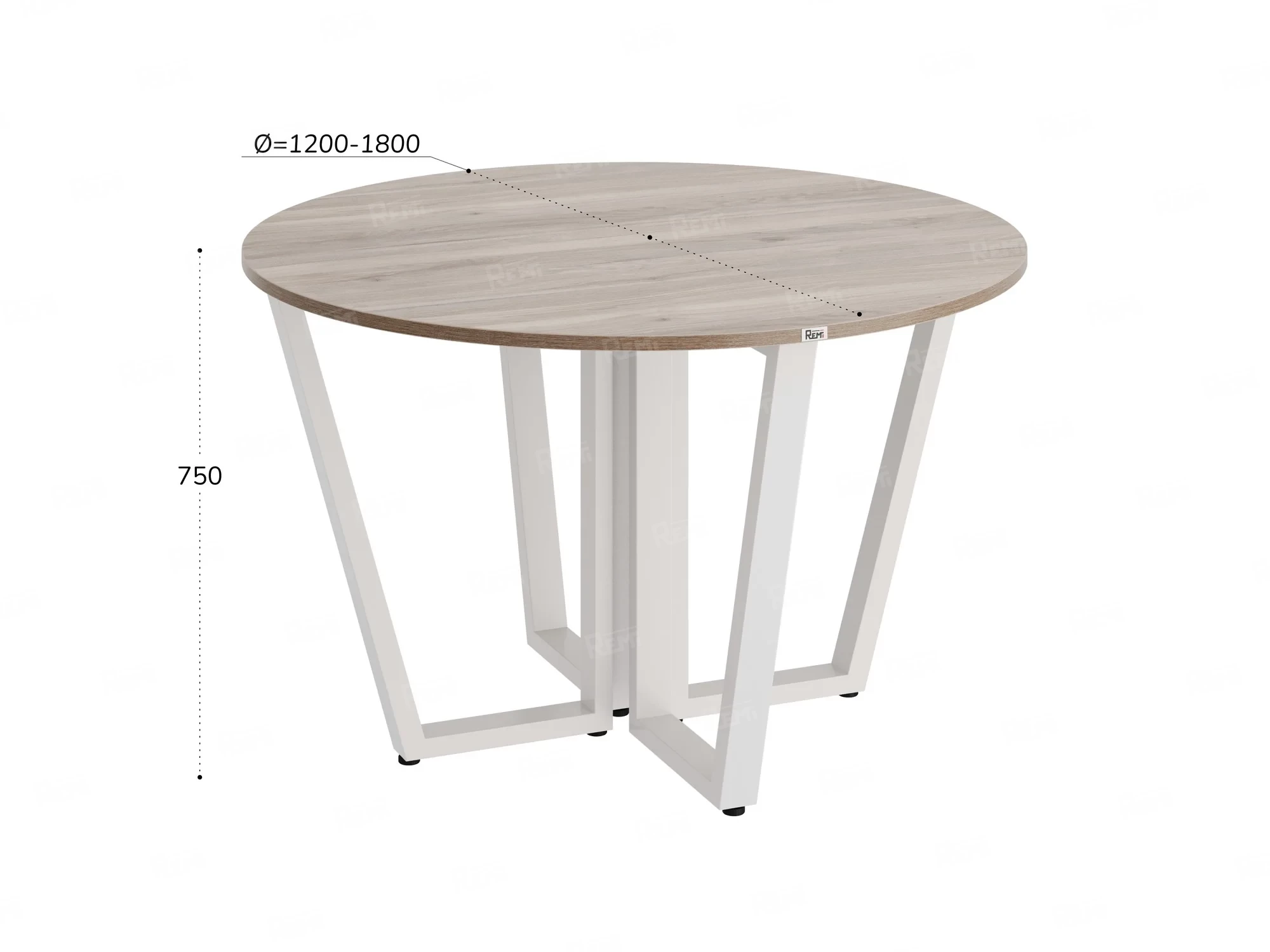 Круглый стол на U-образных опорах 1200x1200x750 RM188-12x12 Дуб Маувелла/Белый