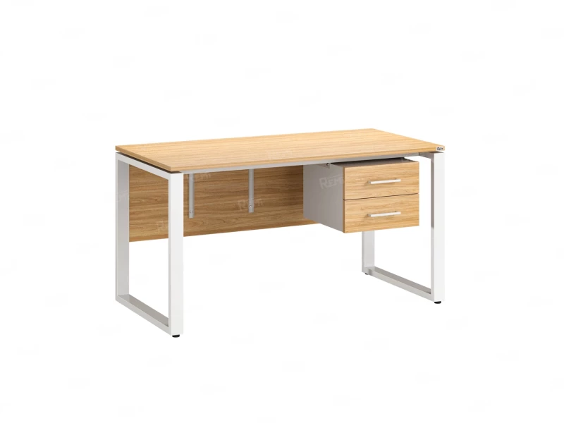 Стол прямой, подвесная тумба, ЛДСП экран, О-опора 1600x700x750 RM033-16x7 Вяз Швейцарский светлый/Белый