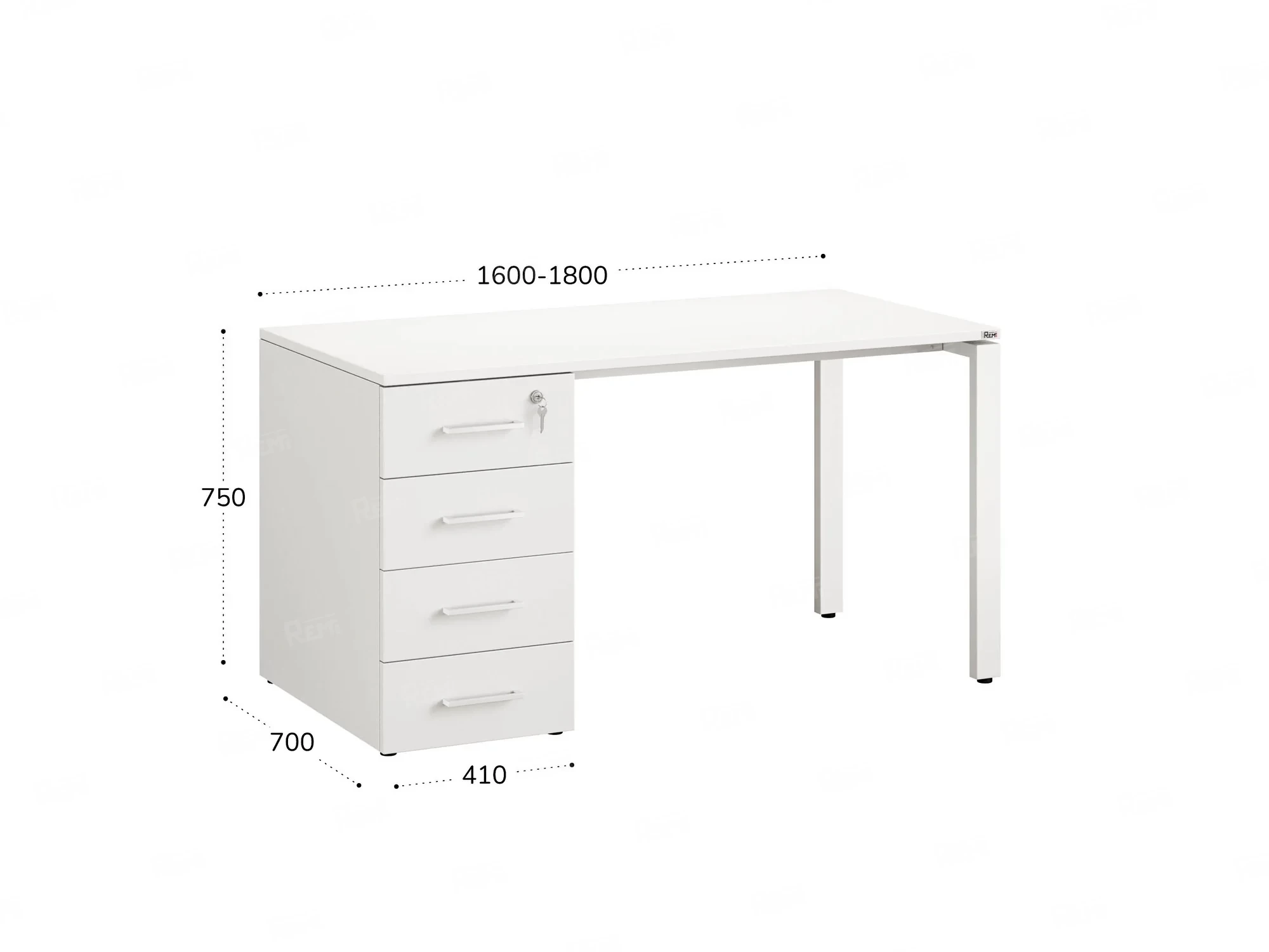 Стол прямой с тумбой на П-образных опоре, левый 1800x700x750 RM102-18x7 Белый/Белый