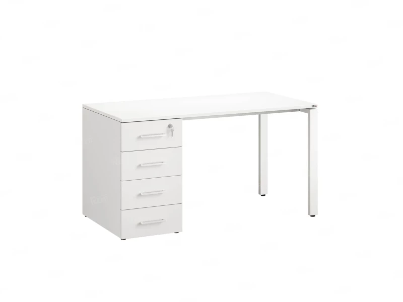Стол прямой с тумбой на П-образных опоре, левый 1800x700x750 RM102-18x7 Белый/Белый