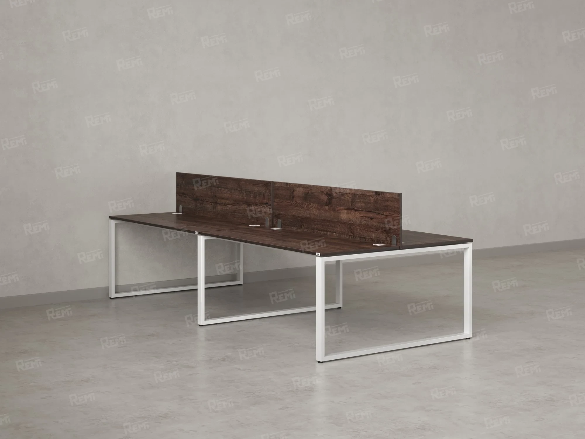 Бенч-система, 4 рабочих места, на О-образных опорах, 2 ЛДСП экранов 3200x1600x750 RM170-4-16x16 Дуб Апрельский шоколад/Белый