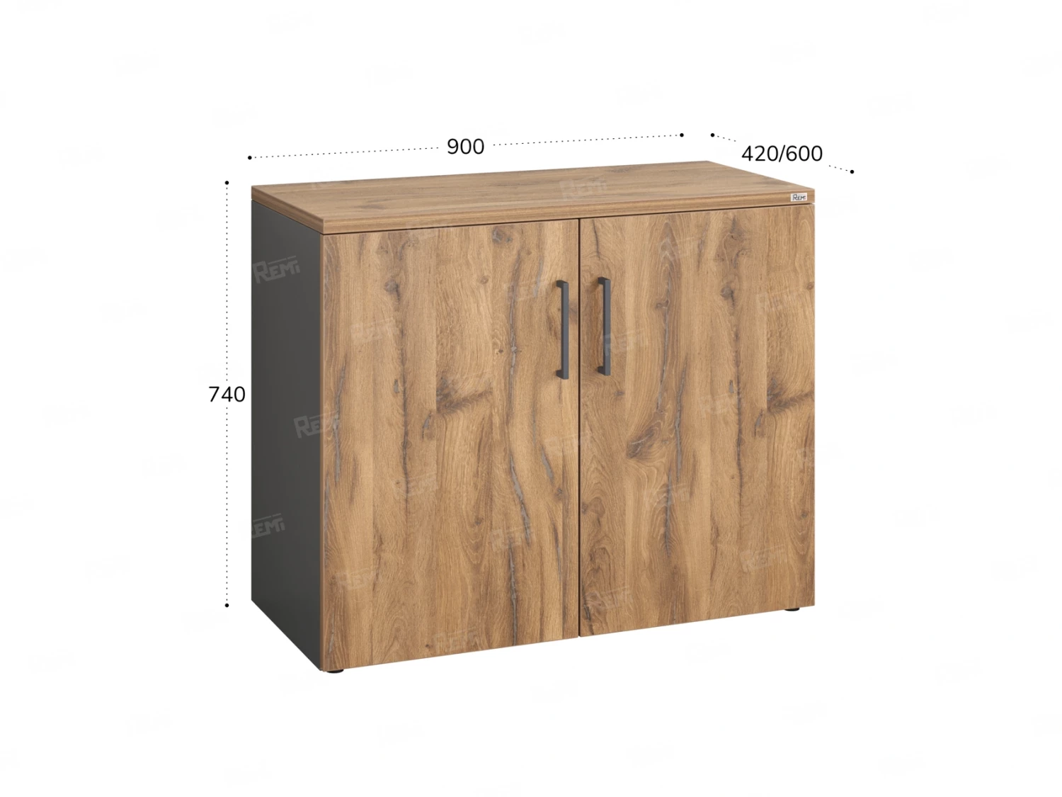 Шкаф низкий распашной, регулируемые опоры, 2 уровня 900x420x750 RM148-90x42 Дуб Юстус/Серый