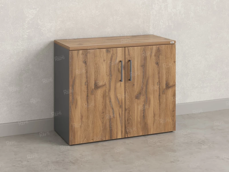 Шкаф низкий распашной, регулируемые опоры, 2 уровня 900x420x750 RM148-90x42 Дуб Юстус/Серый