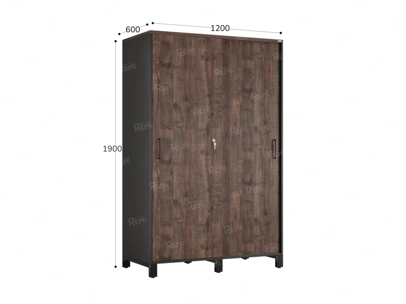 Шкаф-купе, штанга, 1 полка 1200x600x1900 RM163-90x60 Дуб Апрельский шоколад/Черный