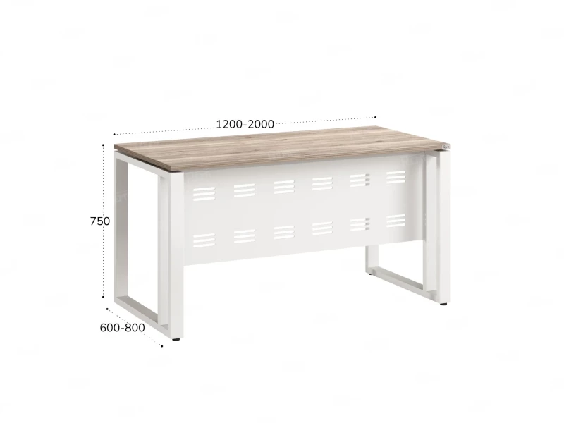 Стол прямой на О-образных опорах с металлическим экраном 1200x800x750 RM042-12x8 Дуб Маувелла/Белый