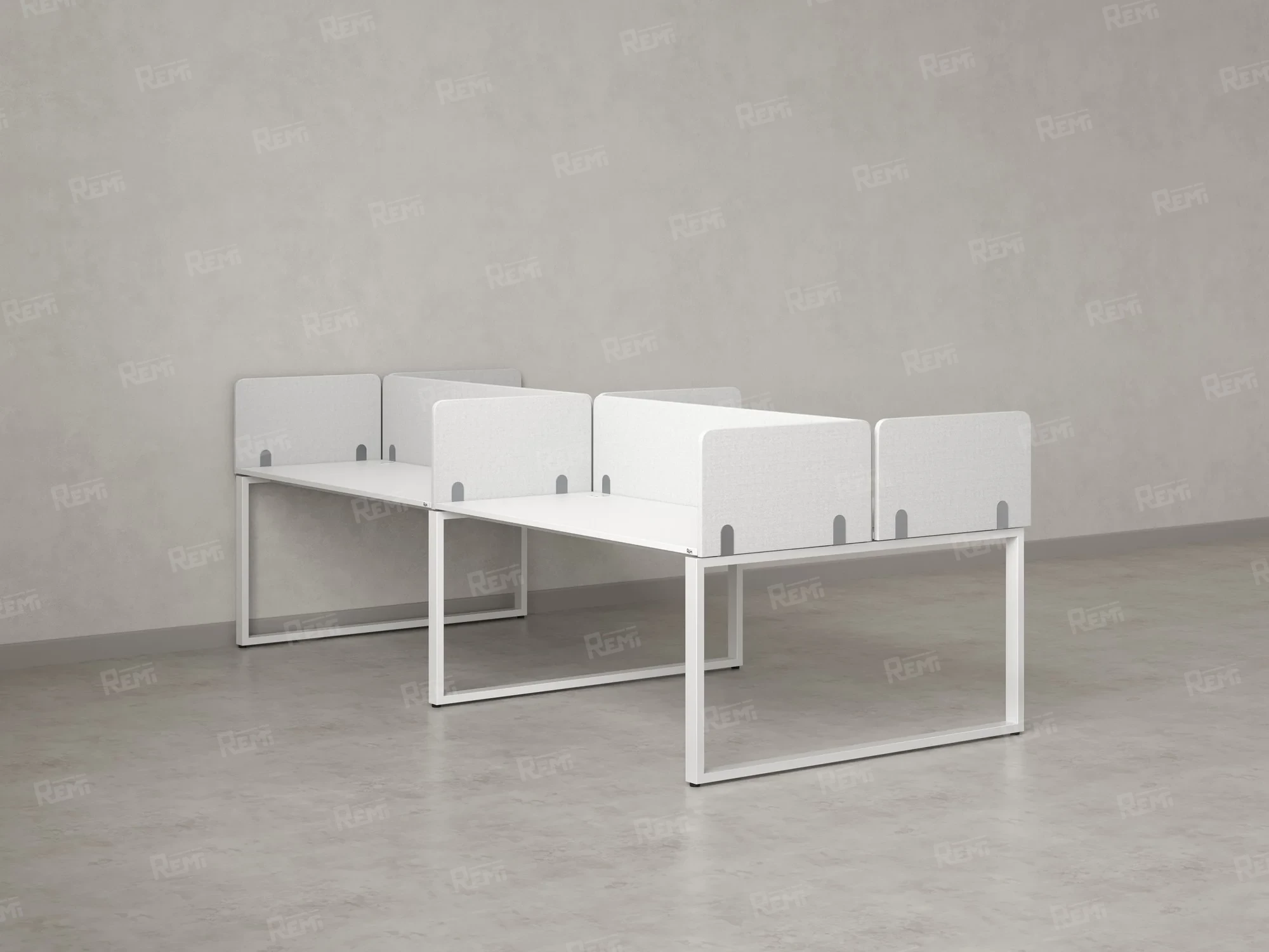 Бенч-система, 4 рабочих места, на О-образных опорах, 8 тканевых экранов 2800x1600x750 RM170-1-14x16 Белый/Белый