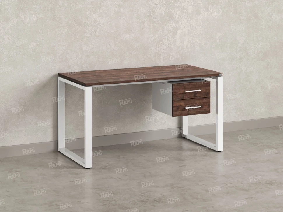 Стол прямой с подвесной тумбой 2 ящика, О-опора 1800x800x750 RM037-18x8 Дуб Апрельский шоколад/Белый
