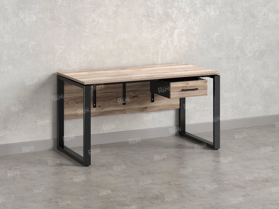 Стол прямой, подвесная тумба, ЛДСП экран, О-опора 1800x600x750 RM032-18x6 Дуб Маувелла/Черный