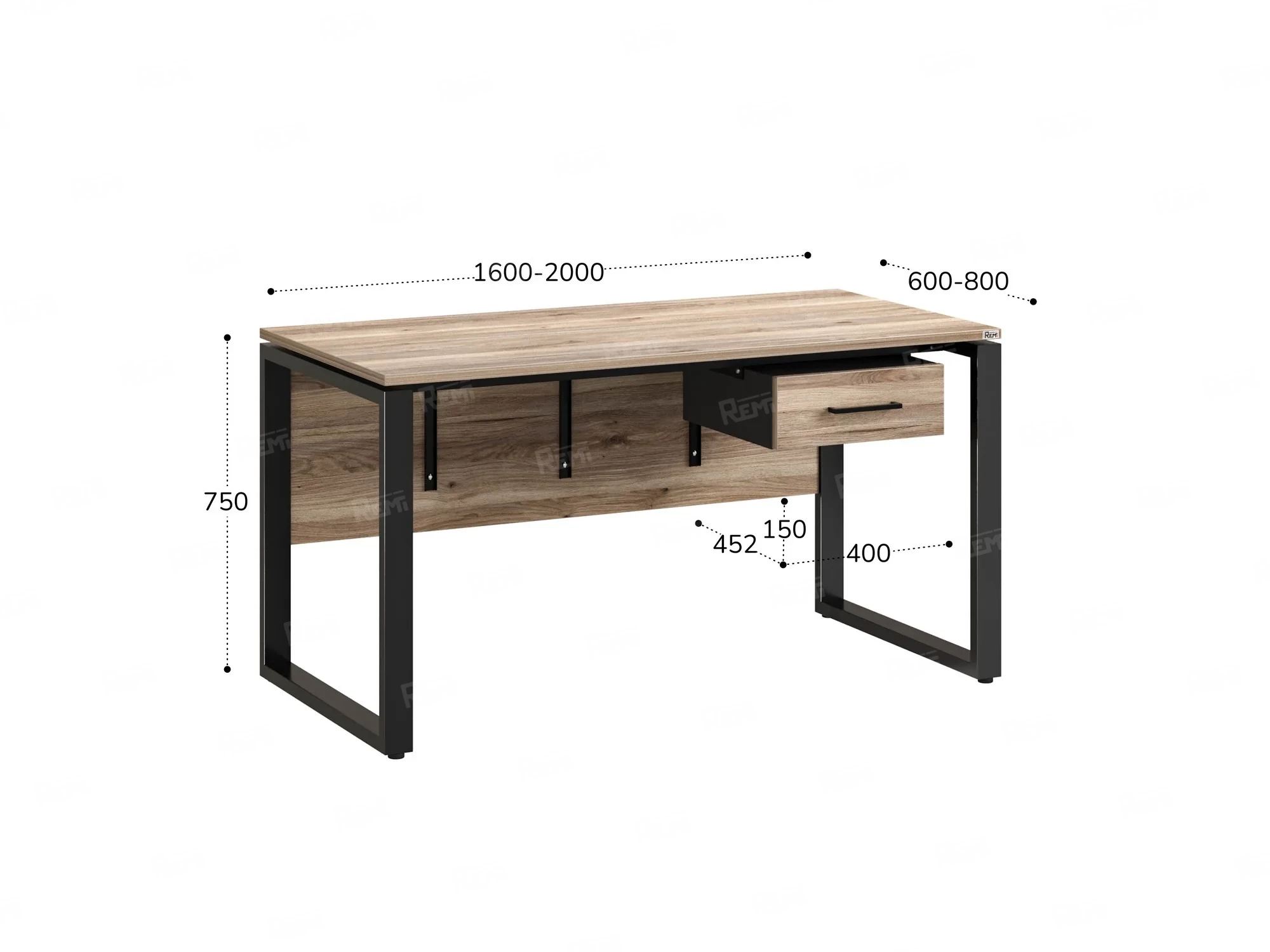Стол прямой, подвесная тумба, ЛДСП экран, О-опора 1800x600x750 RM032-18x6 Дуб Маувелла/Черный